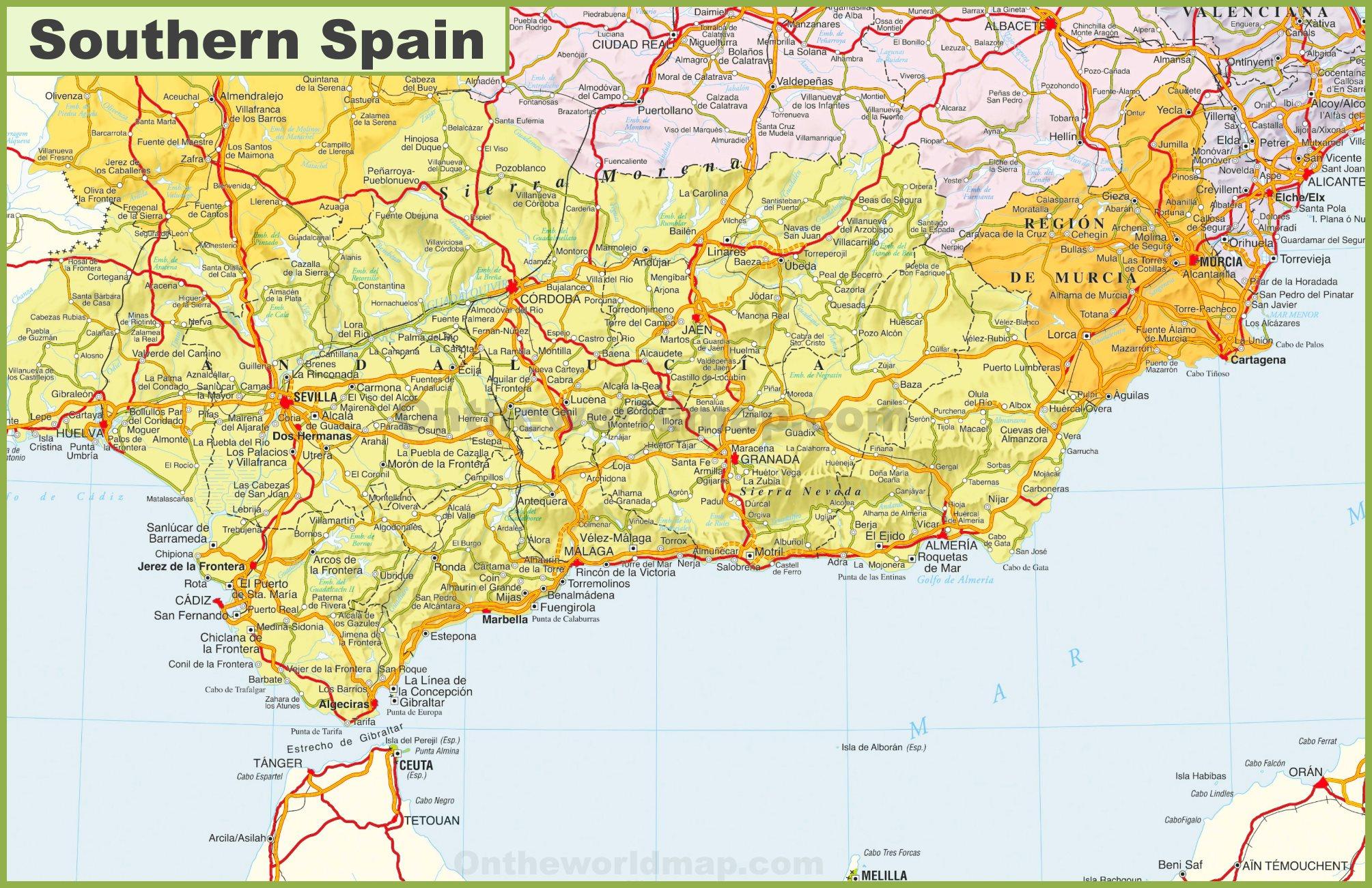 карта на южна Испания 